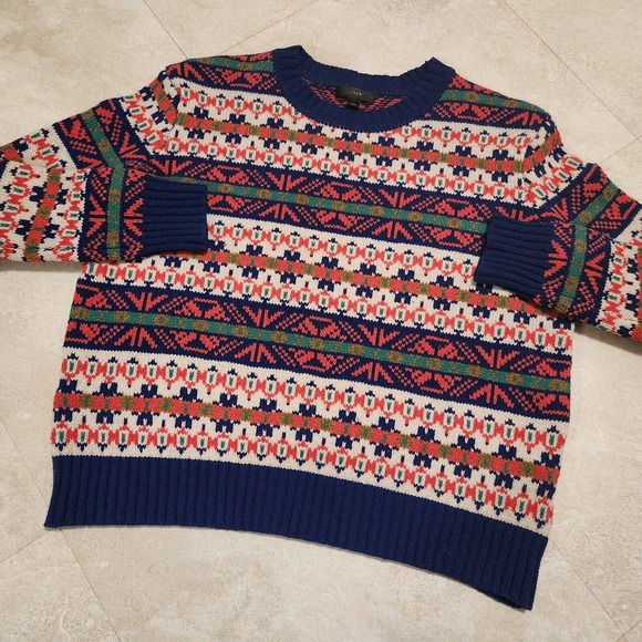 J Crew Classic Fair Isle Womens XS Lambs Wool Multicolor Knit Crewneck Sweater - Picture 3 of 16